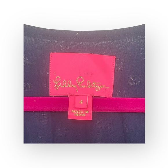 new Lilly Pulitzer 𖦹 Cristiana Chiffon Midi Dress 𖦹 Navy Viscose Metallic 𖦹 4 - Picture 8 of 17